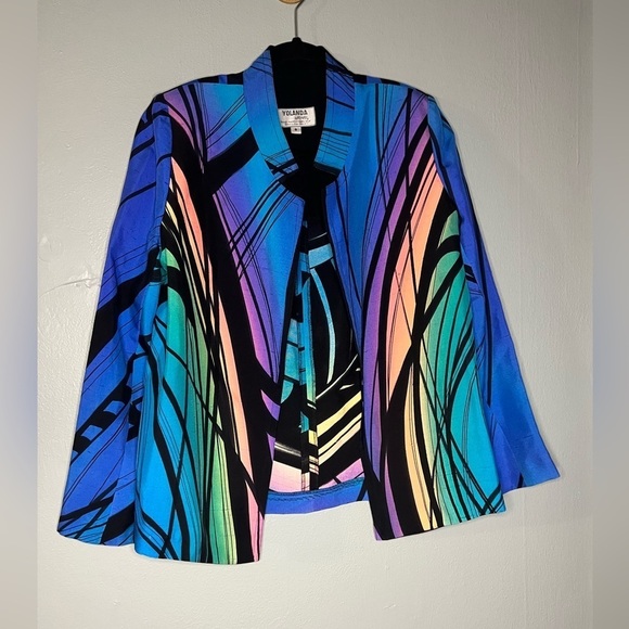 Yolanda Lorente vintage silk colorful blazer jacket - Picture 1 of 6